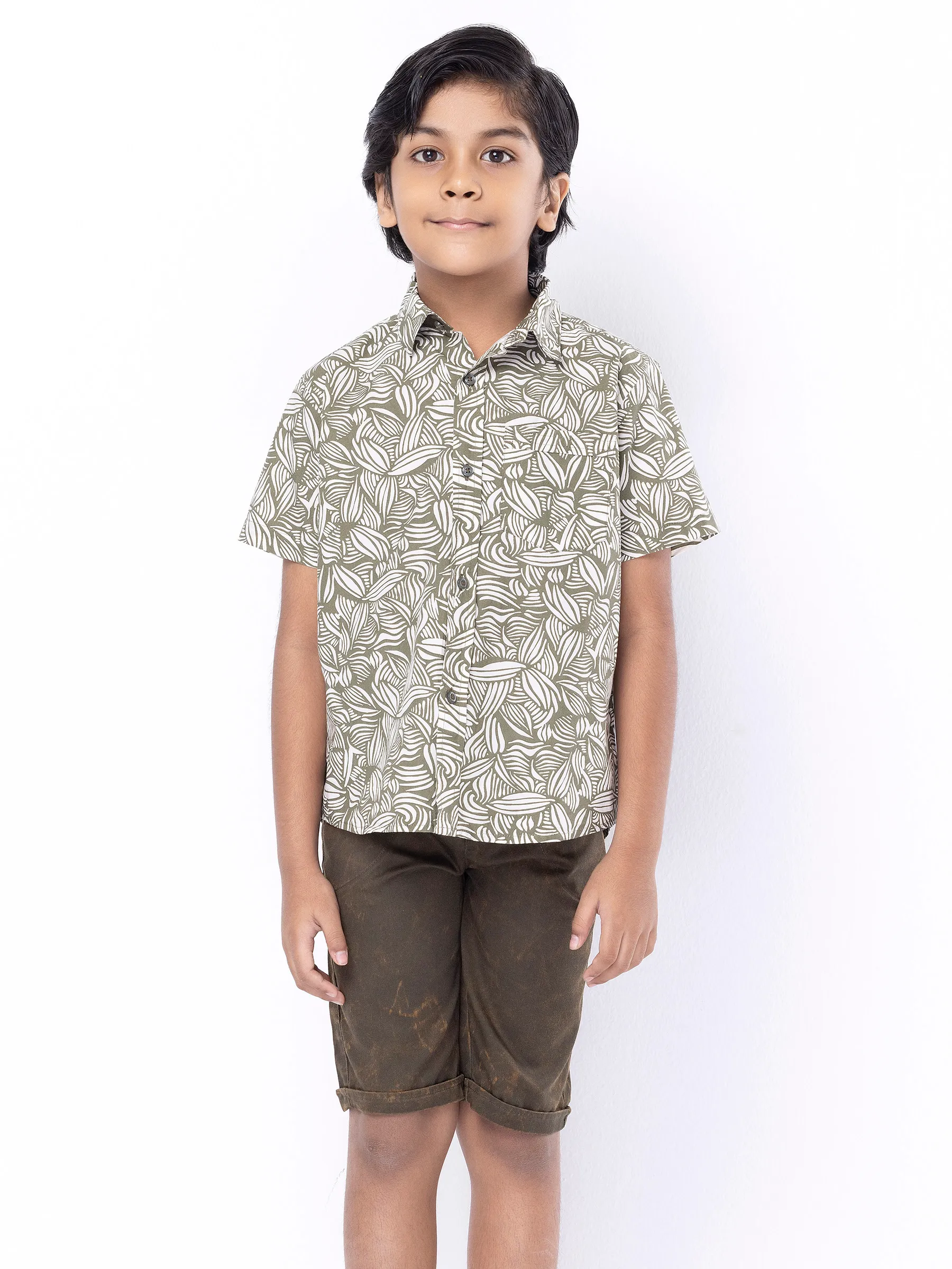 Sage Green Printed Cotton Shirt Pant Set